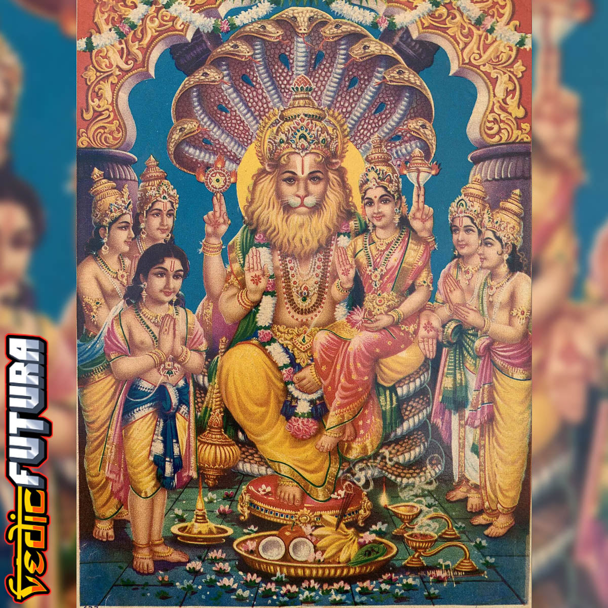 Lakshmi-Narasimha Classic Lithograph Version