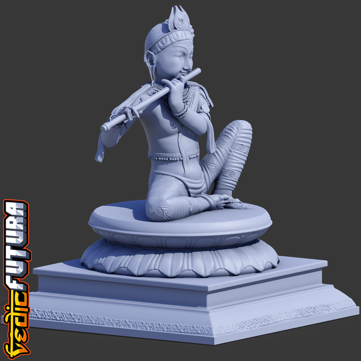 Seated Krishna with Flute-Chola Bronze Style