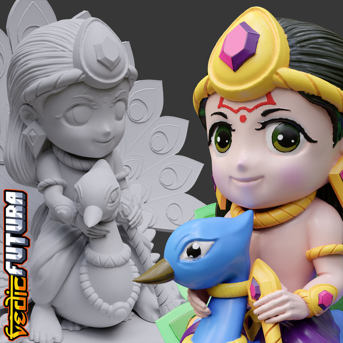 Chibi Subramanya with Vel and Peacock