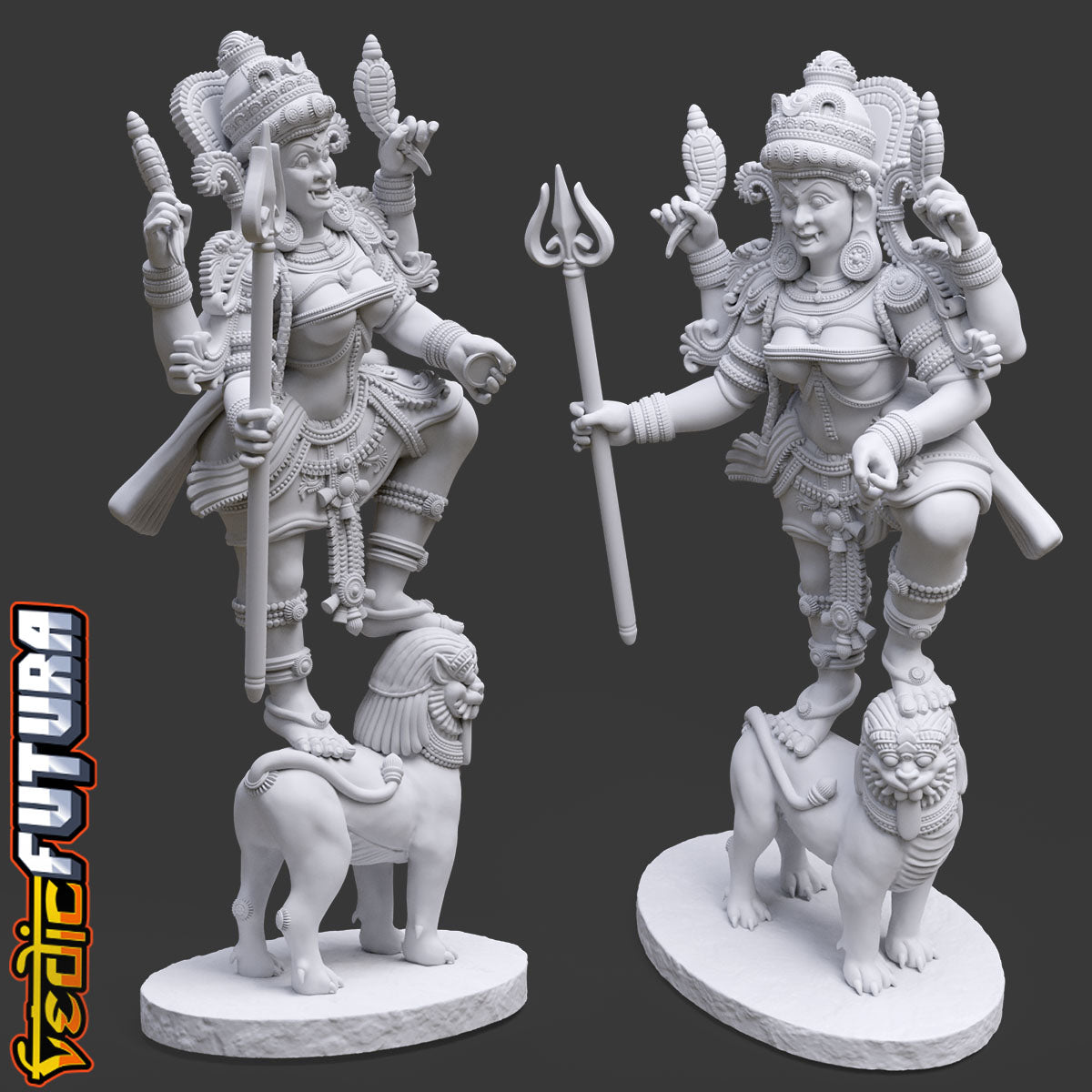 Durga: The Fierce Protector on the Lion (Restoration)