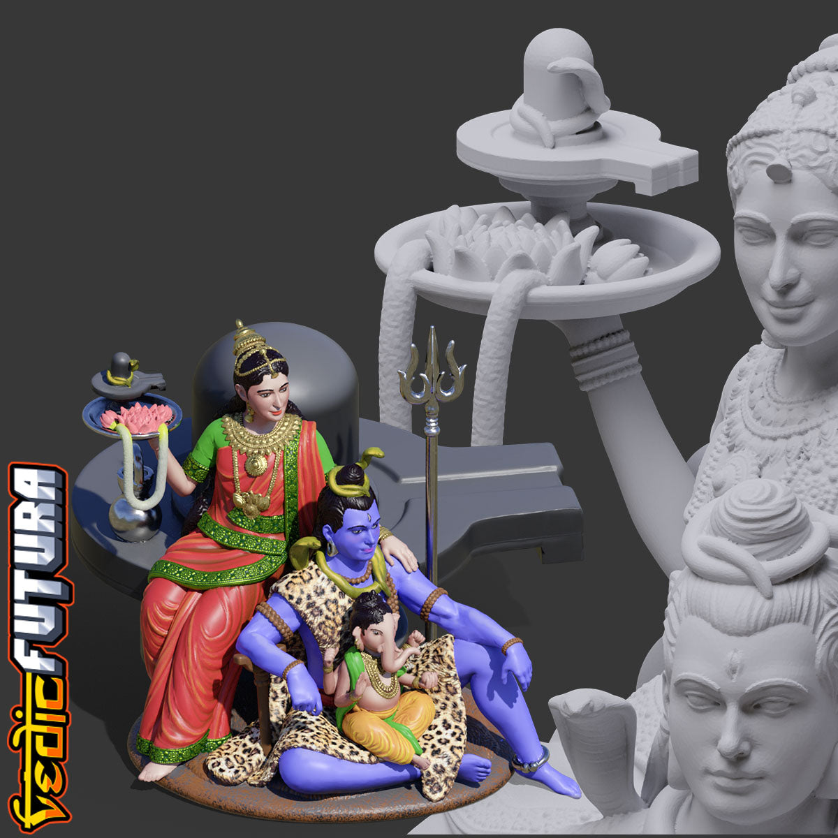 Shiva-Parvati with Child Ganesha: Divine Family