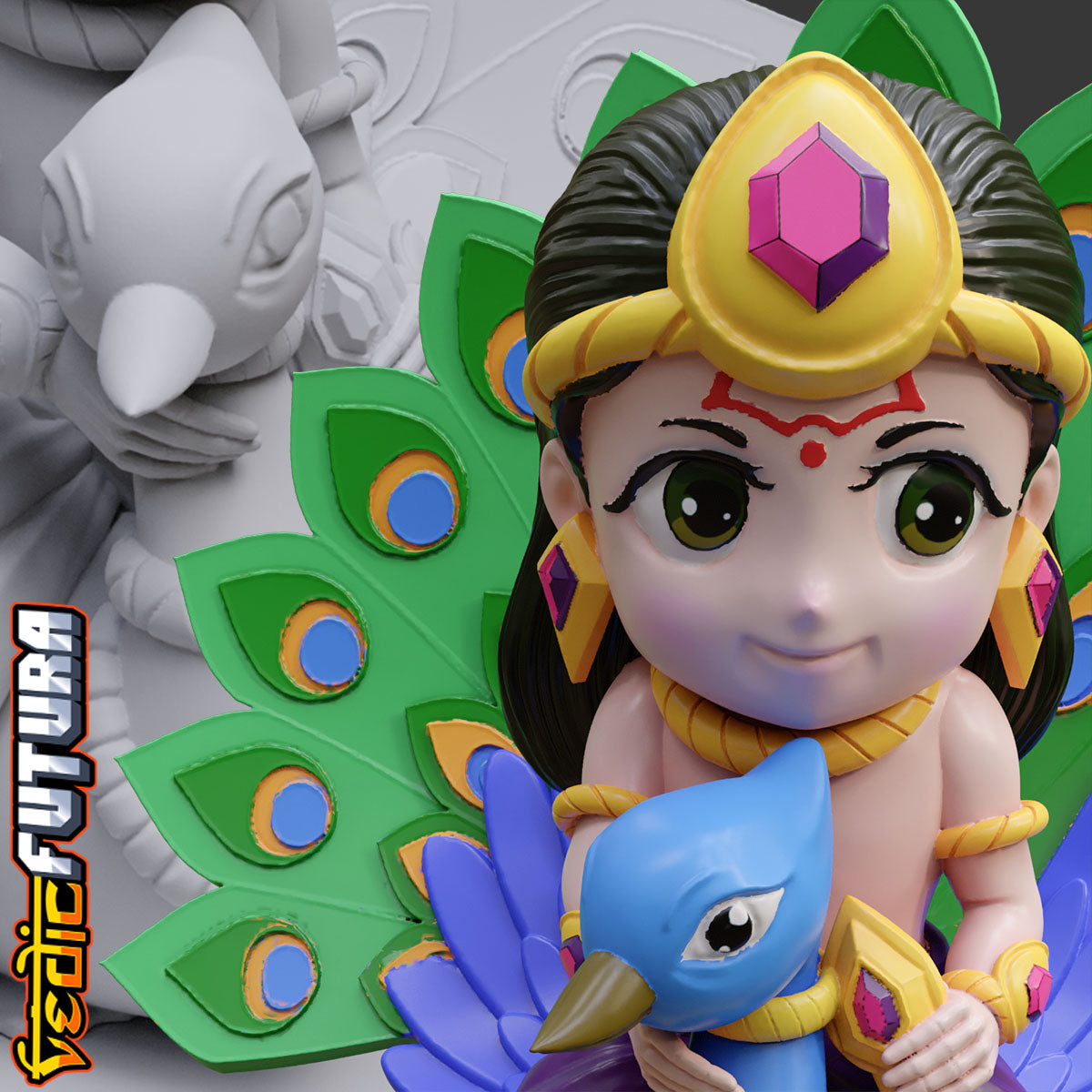 Chibi Subramanya with Vel and Peacock