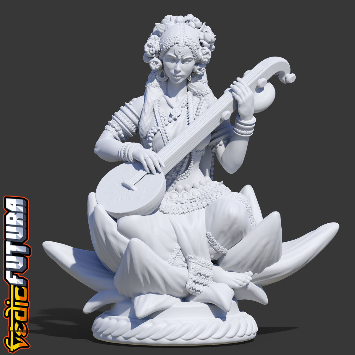 Lotus-Seated Saraswati with Veena