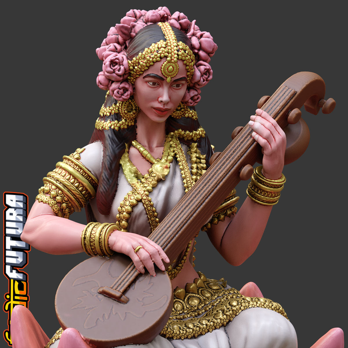 Lotus-Seated Saraswati with Veena