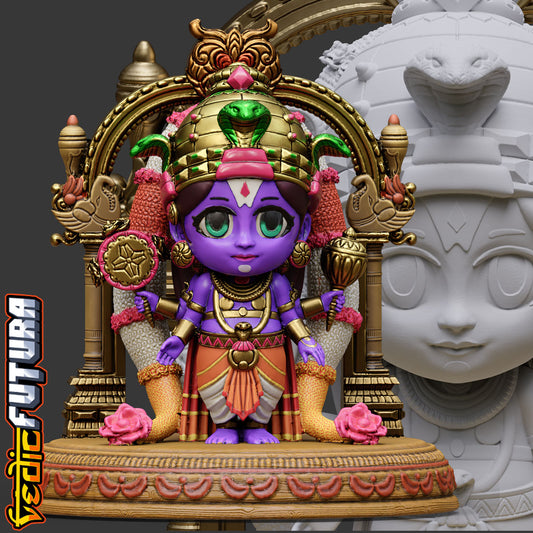 Guardian of Devotion: Chibi Venkateswara with Keerthimukha