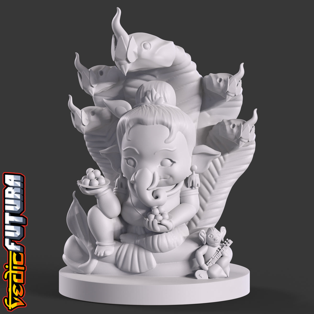 Chibi Ganesh with Serpent Hood and Mouse Musician