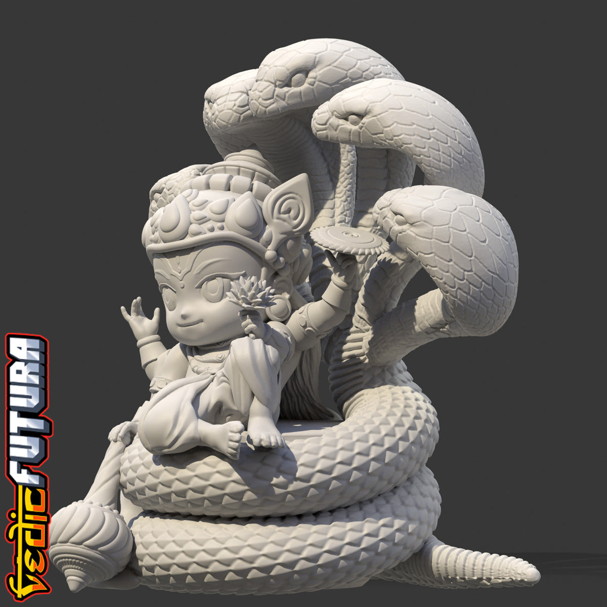 Chibi Vishnu Rests on Divine Serpent