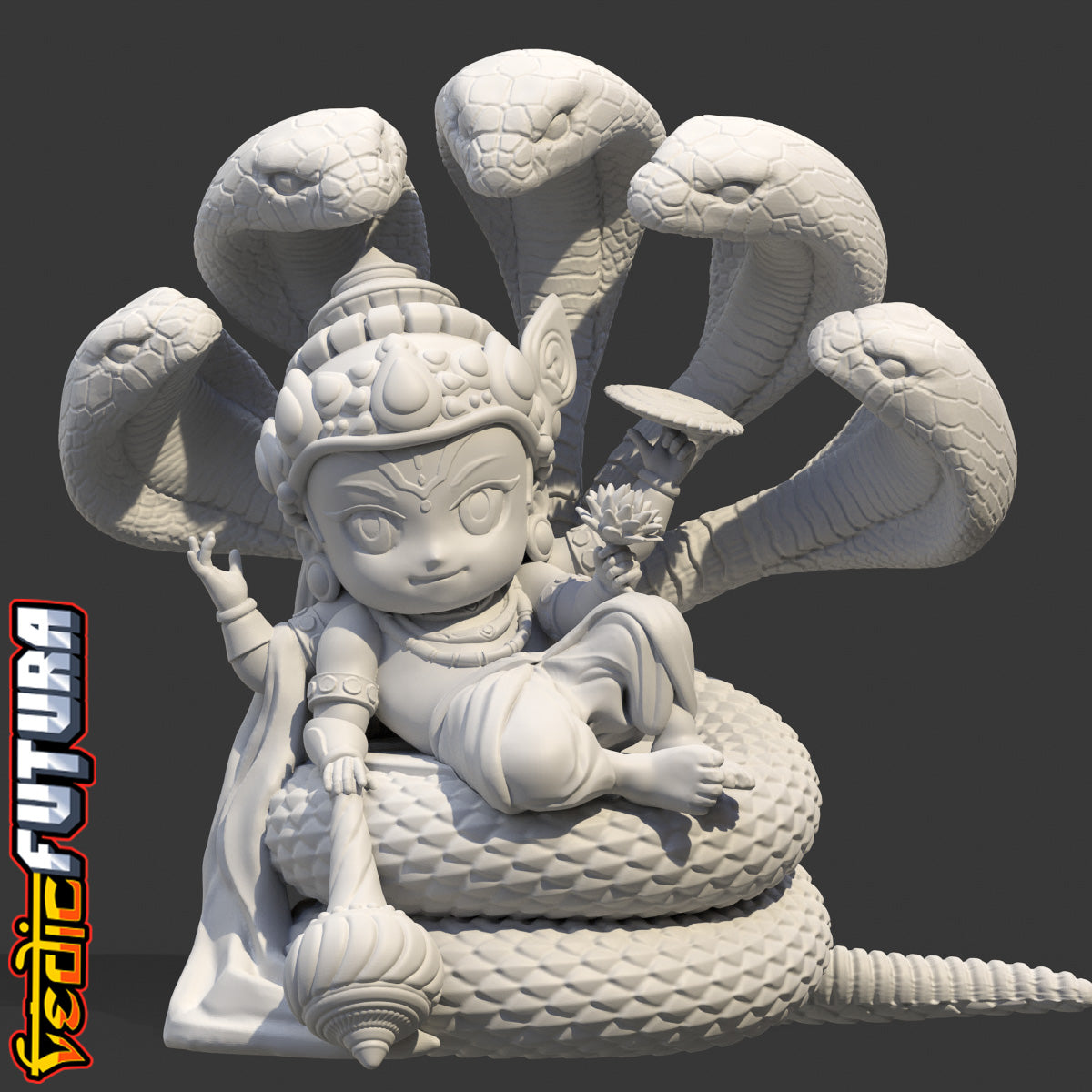 Chibi Vishnu Rests on Divine Serpent