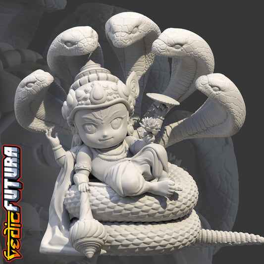 Chibi Vishnu Rests on Divine Serpent