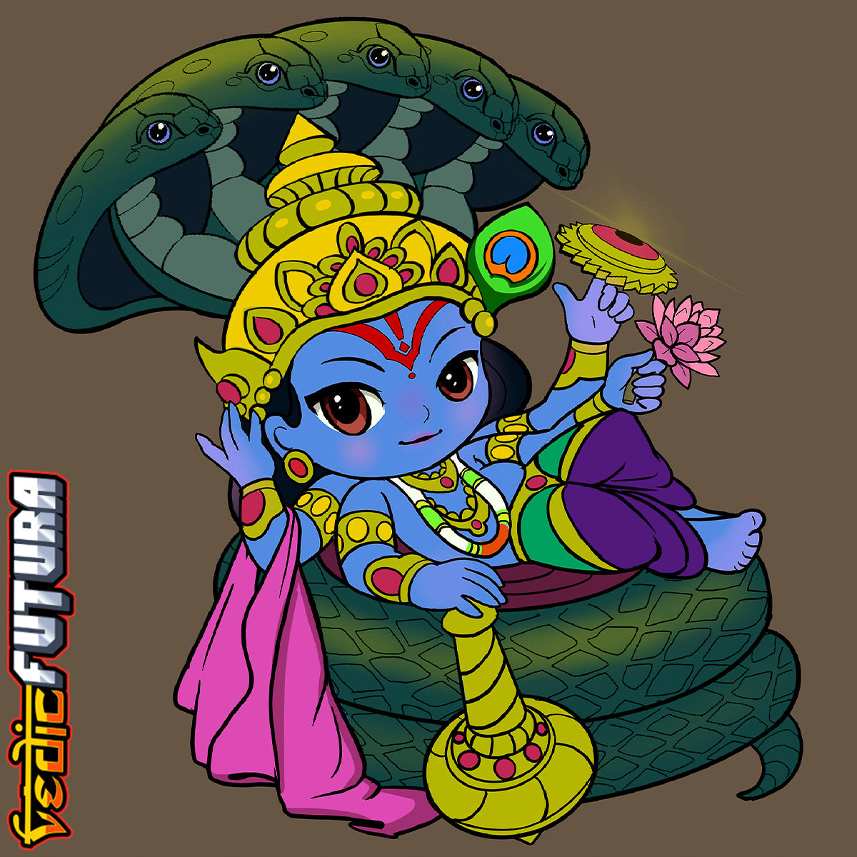 Chibi Vishnu Rests on Divine Serpent