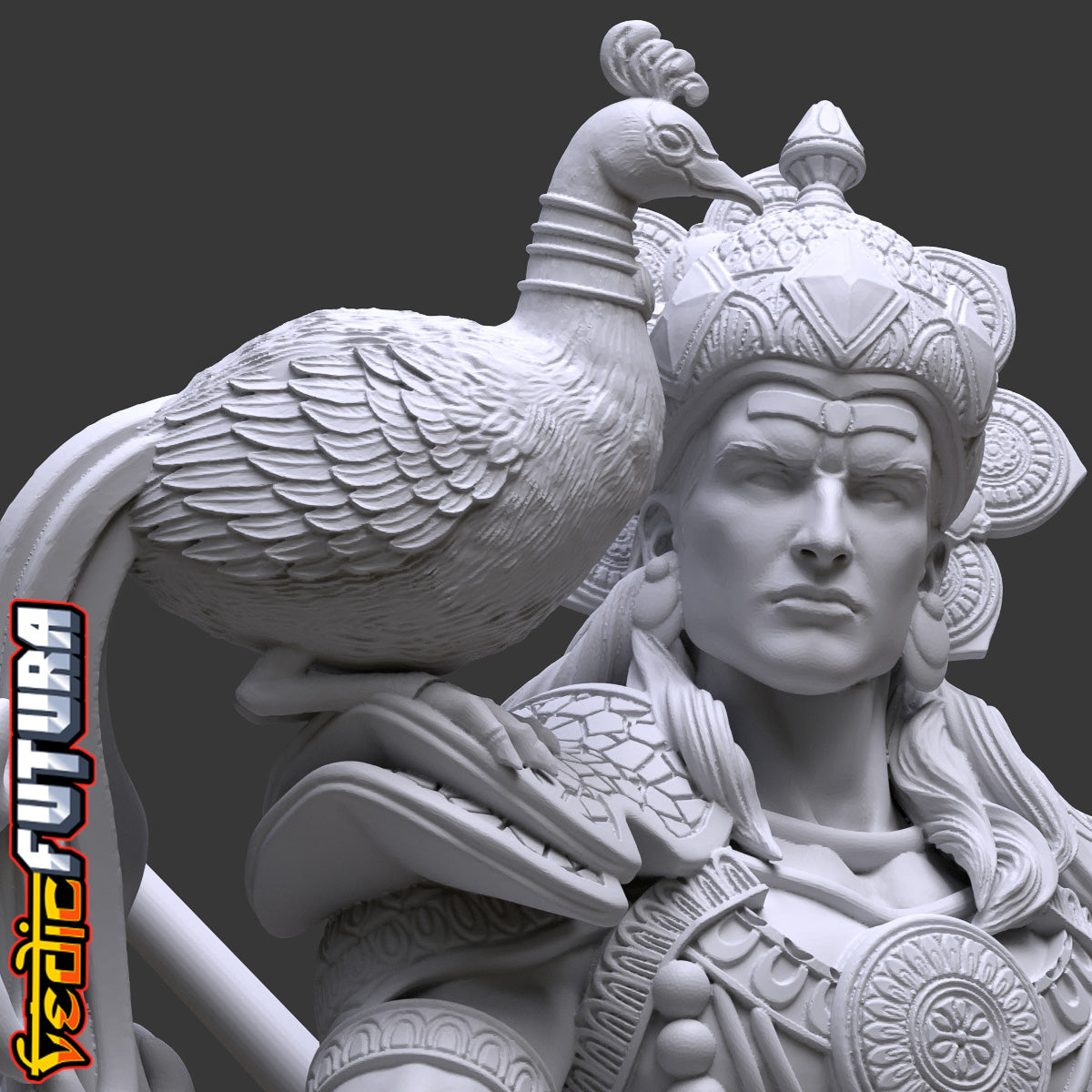 Skanda - The God of War with his Peacock