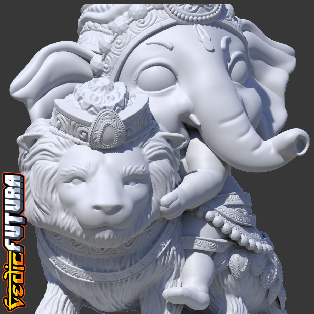 Chibi Ganesha Mounted on a Lion [[Easy Paint]]