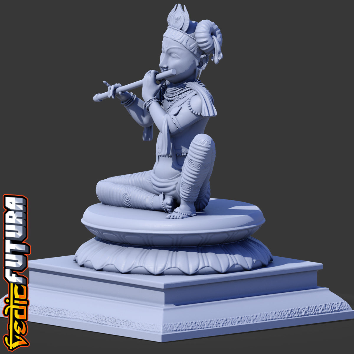 Seated Krishna with Flute-Chola Bronze Style