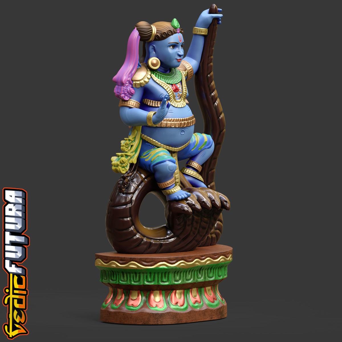 Krishna Dancing on Kaliya - Wood Carving