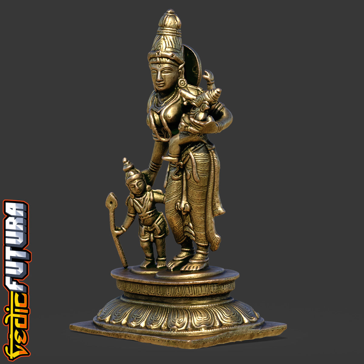 Divine Motherhood: Parvati with Ganesha and Murugan