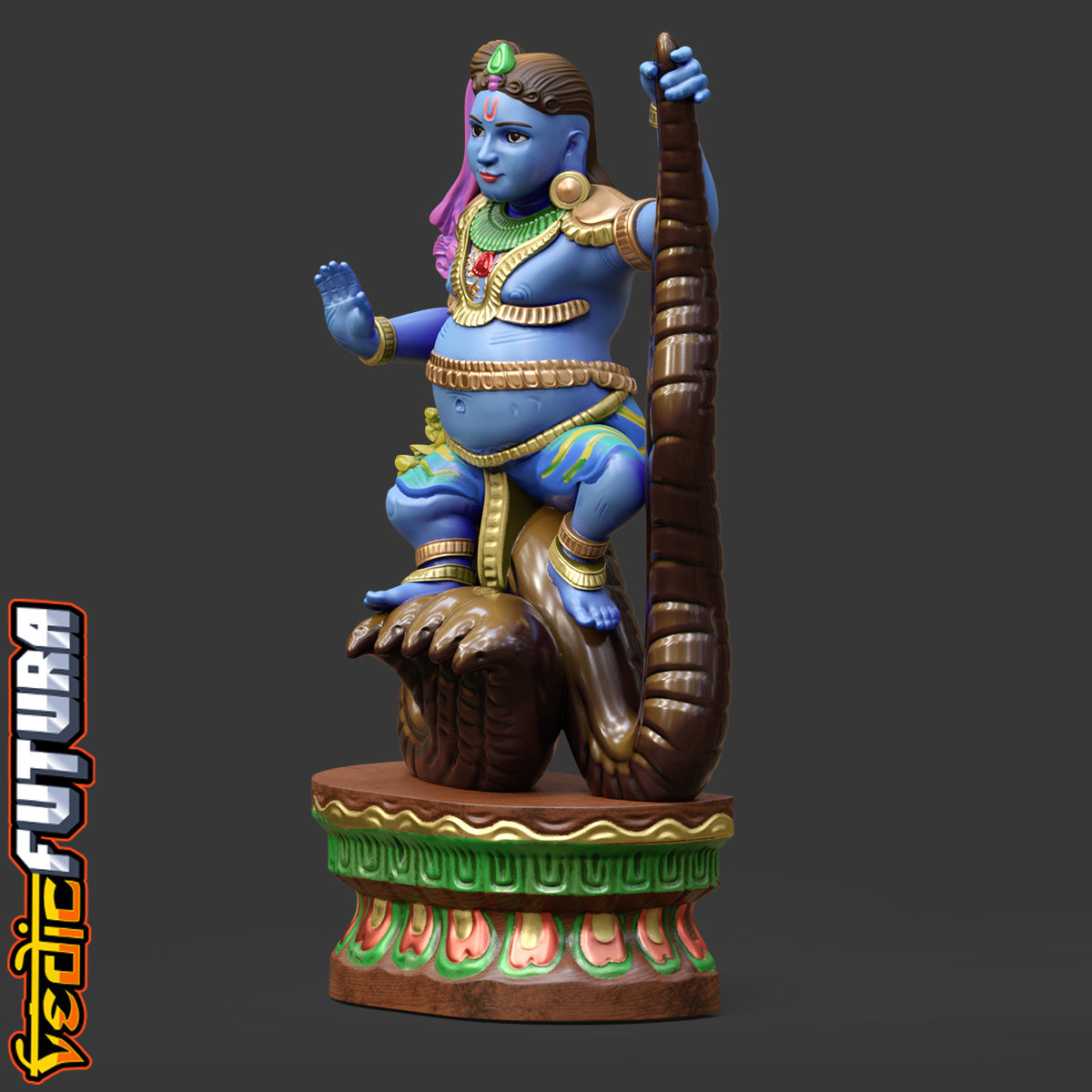 Krishna Dancing on Kaliya - Wood Carving