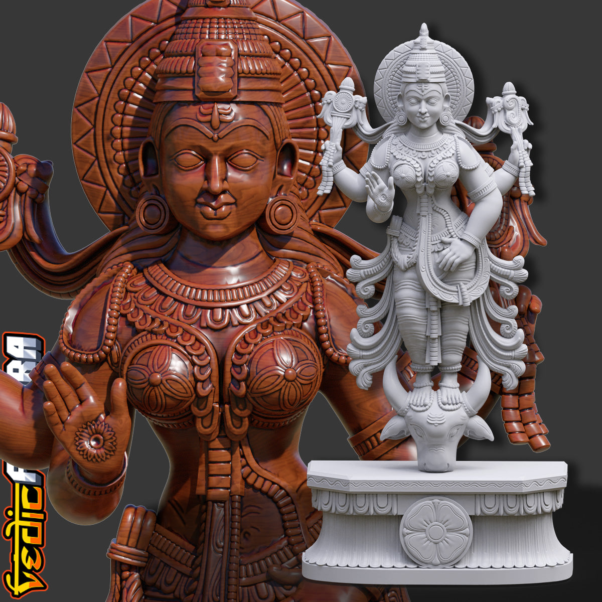 Mahishasura Mardini Durga– Wood Carving Recreation