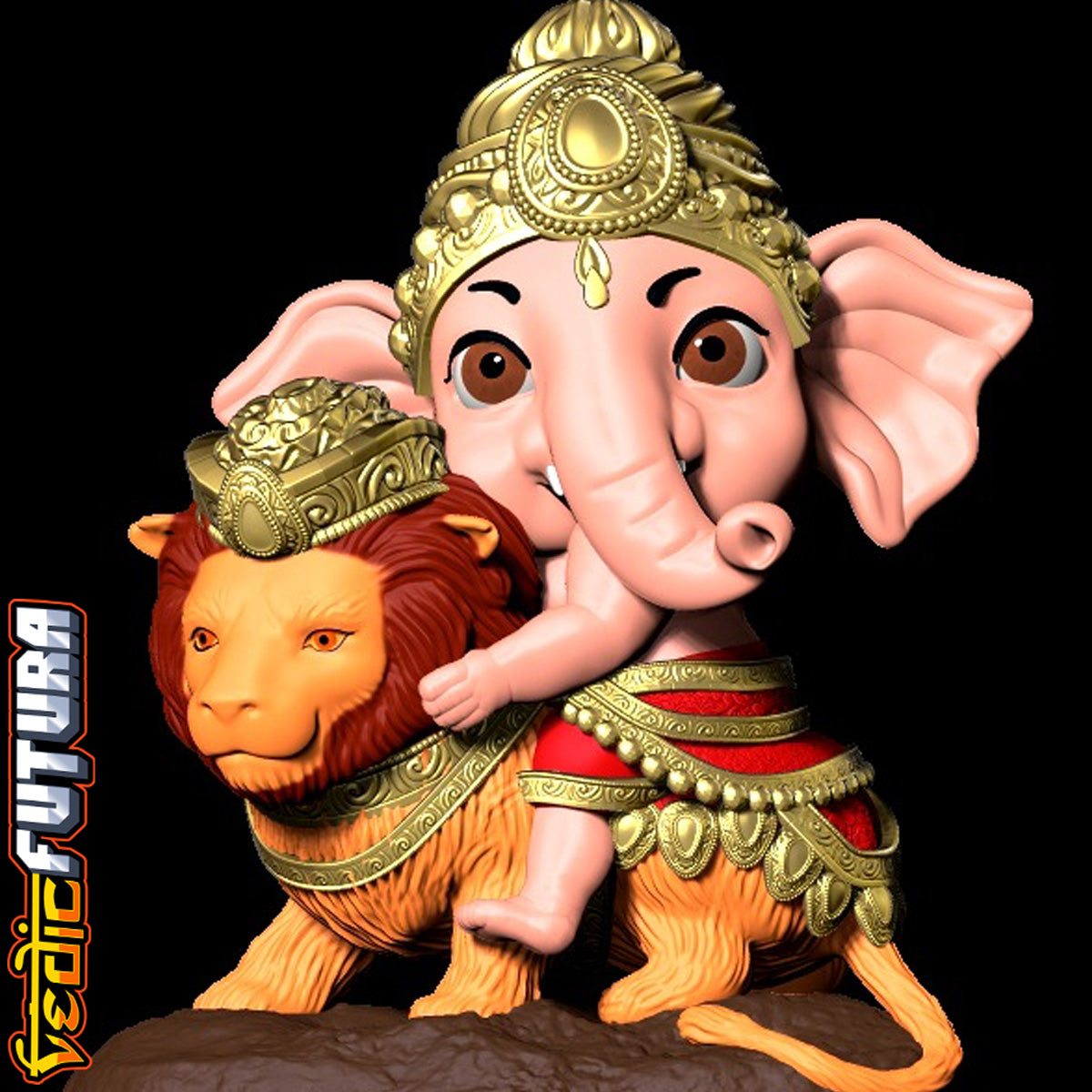 Chibi Ganesha Mounted on a Lion [[Easy Paint]]