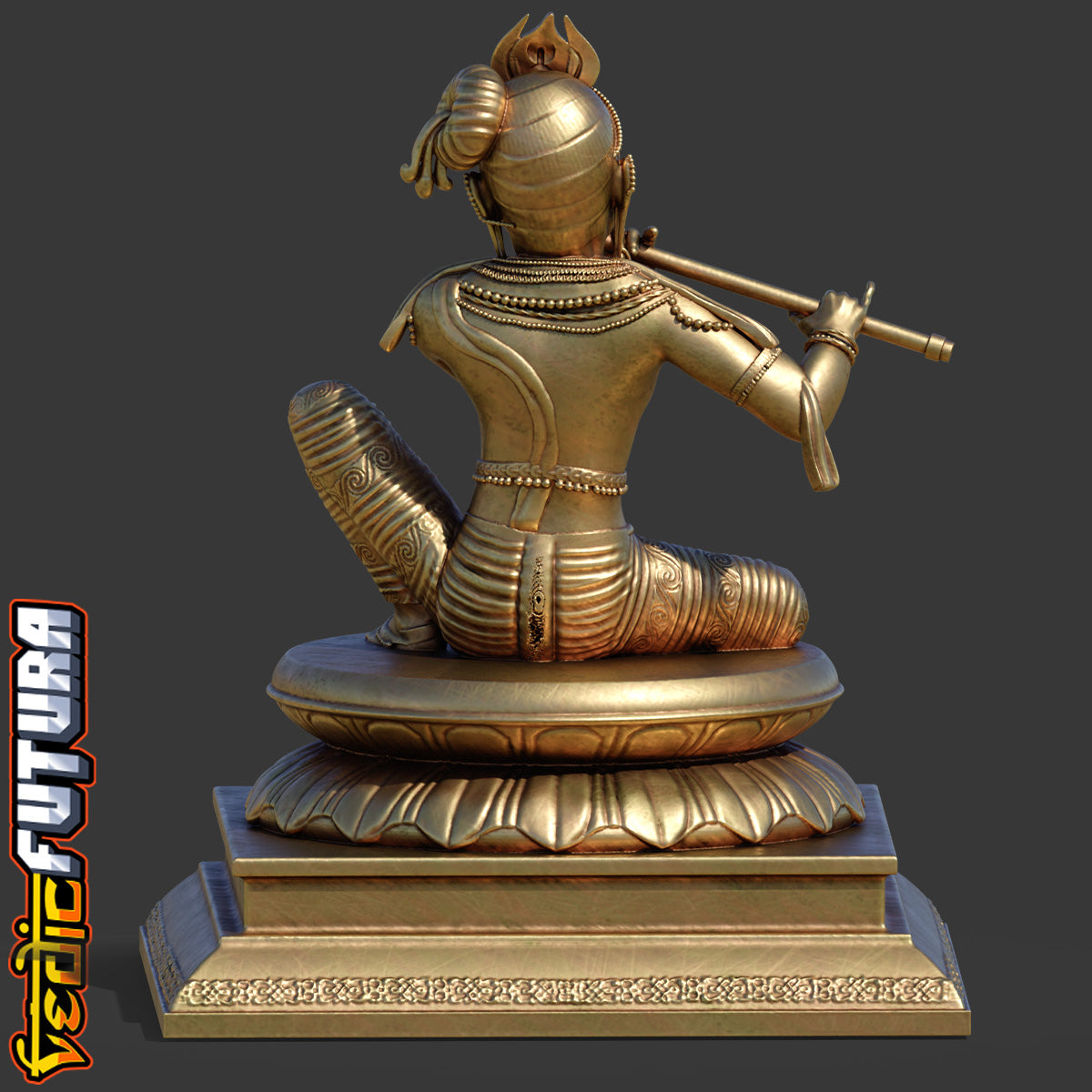 Seated Krishna with Flute-Chola Bronze Style