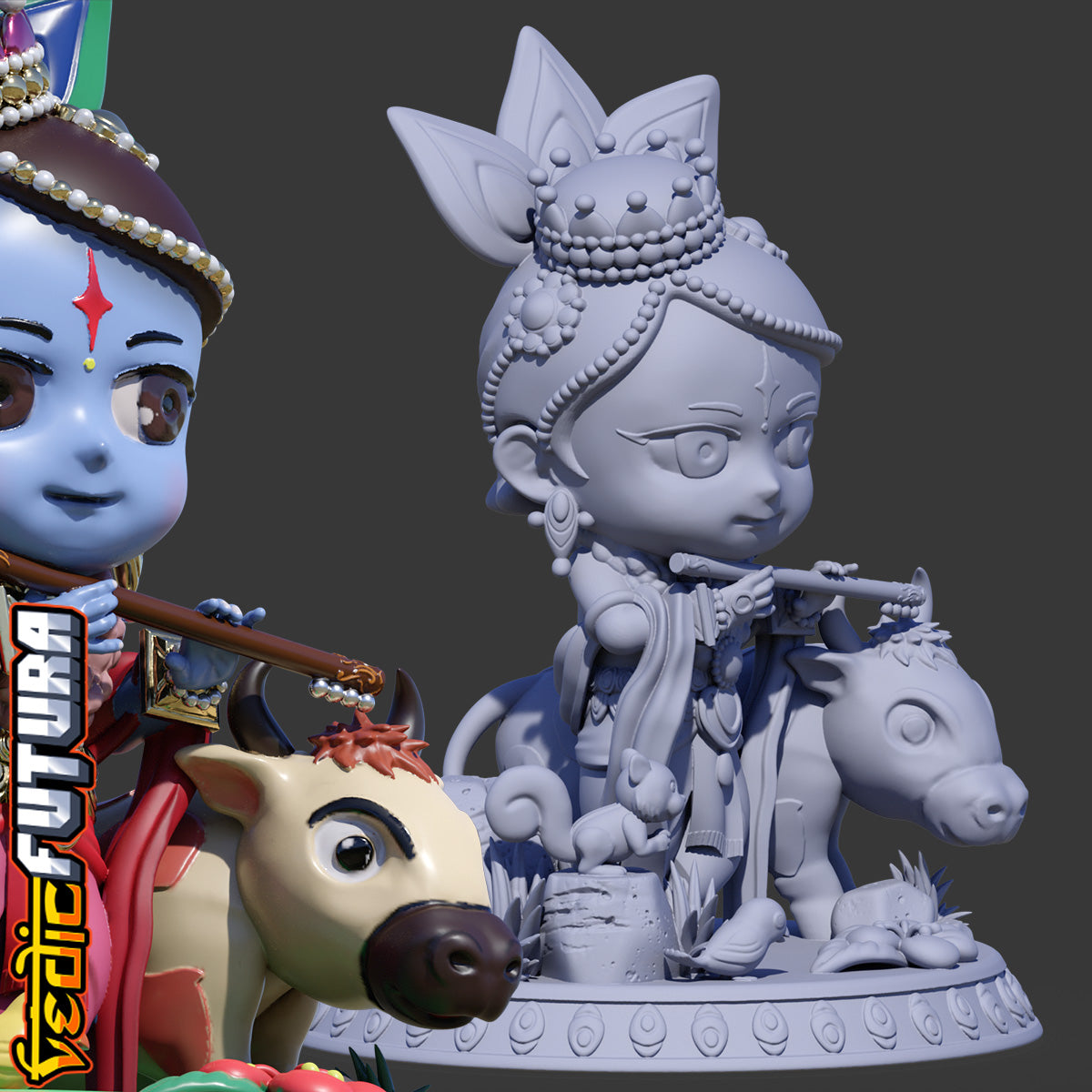 Chibi Gopala Krishna with Cow