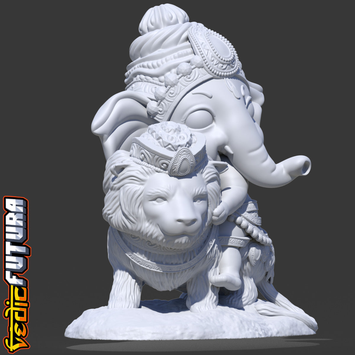 Chibi Ganesha Mounted on a Lion [[Easy Paint]]