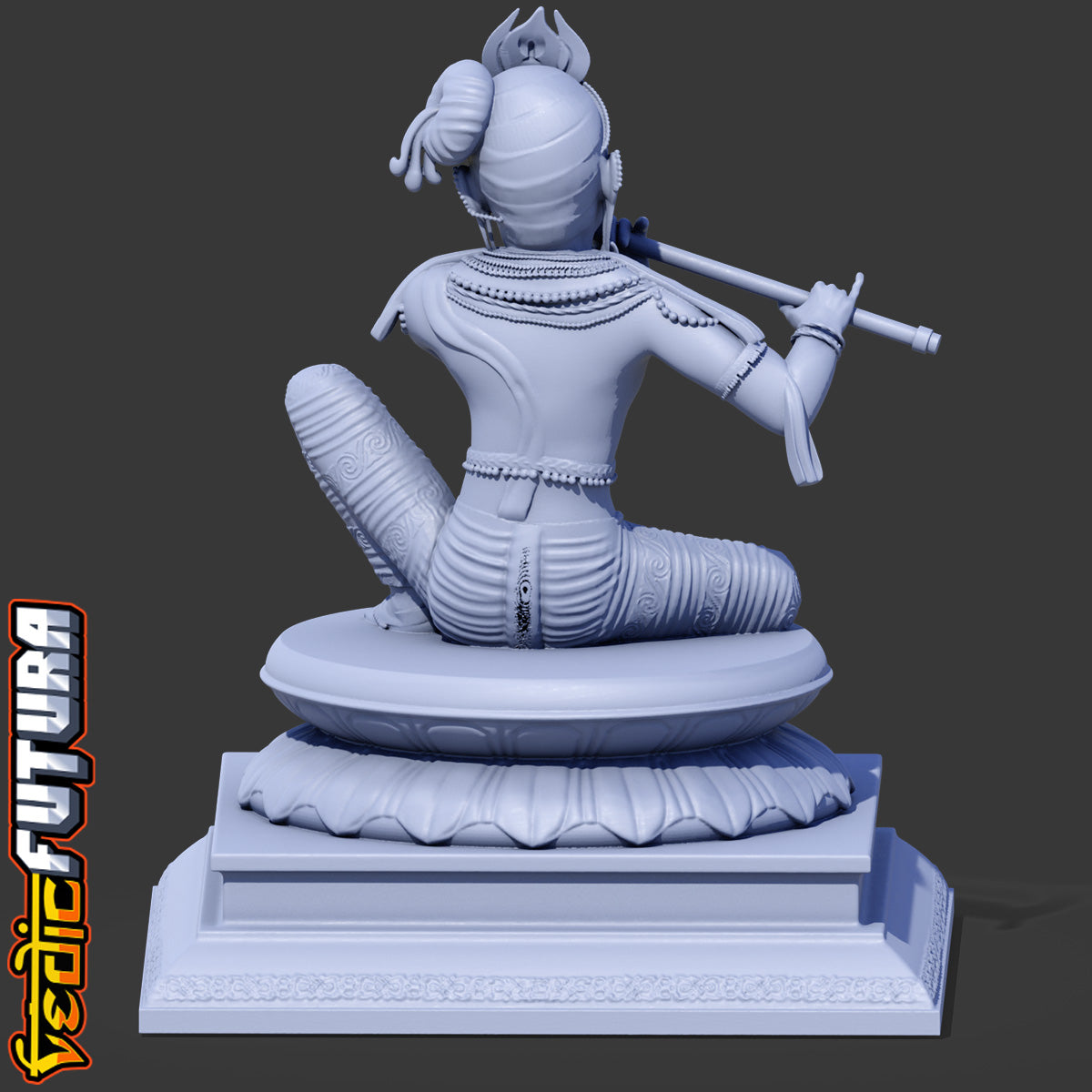 Seated Krishna with Flute-Chola Bronze Style