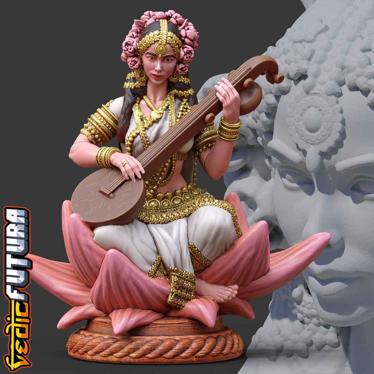 Lotus-Seated Saraswati with Veena
