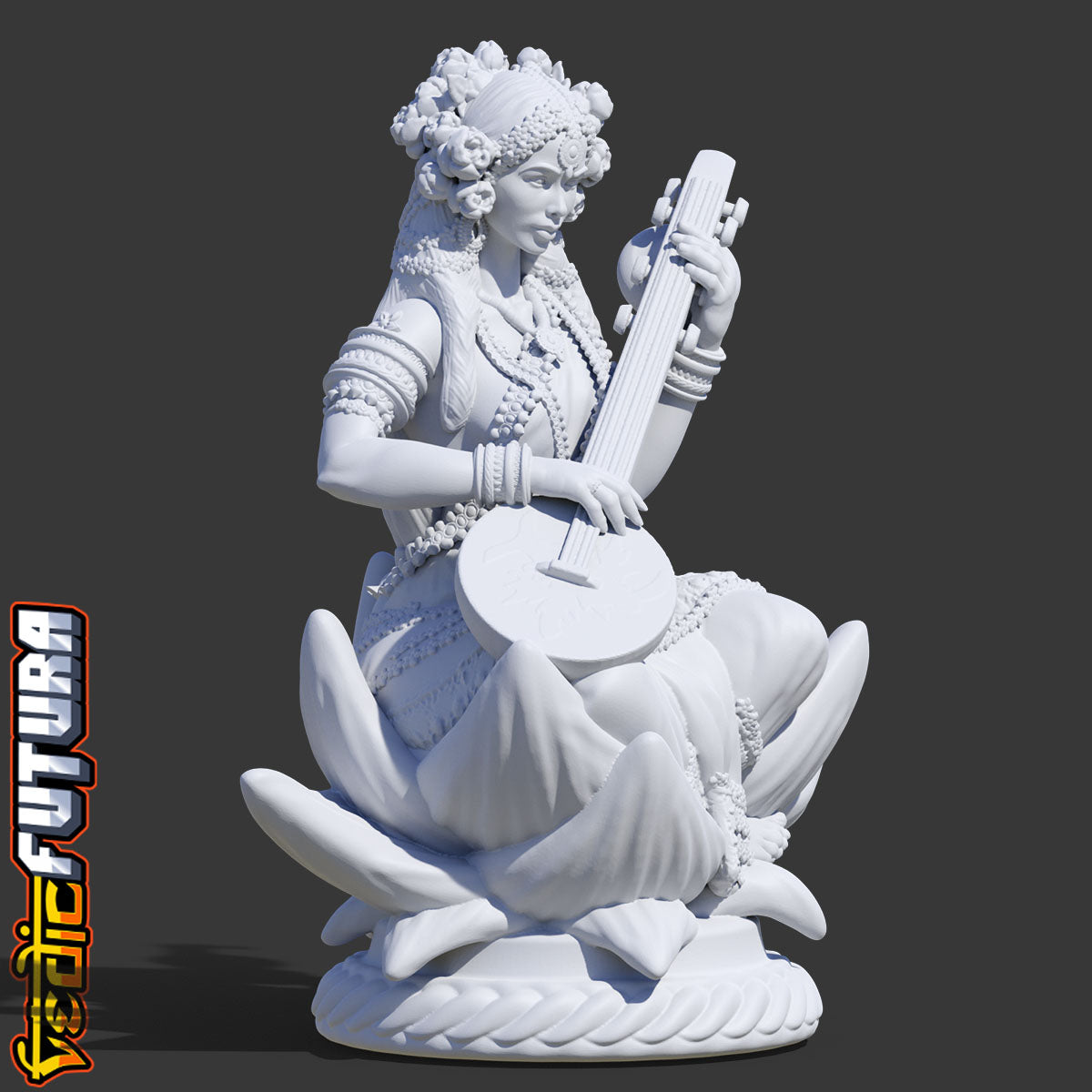Lotus-Seated Saraswati with Veena