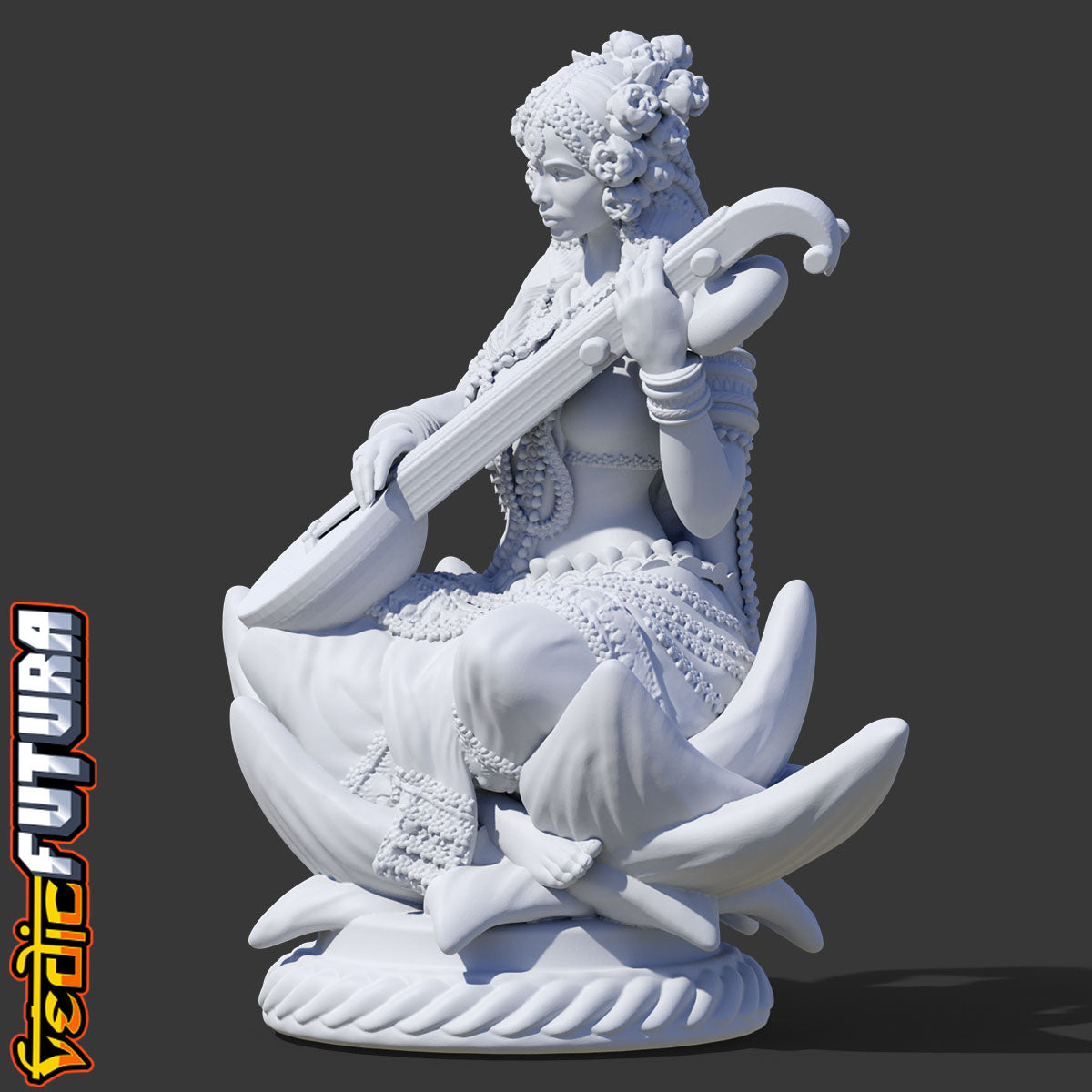 Lotus-Seated Saraswati with Veena