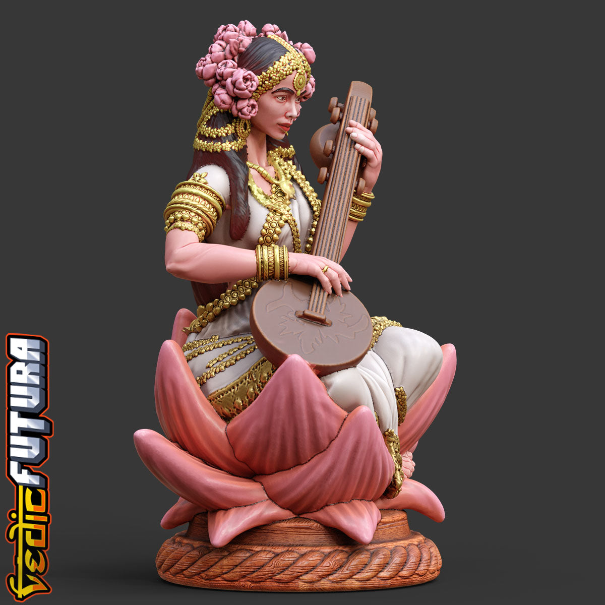 Lotus-Seated Saraswati with Veena