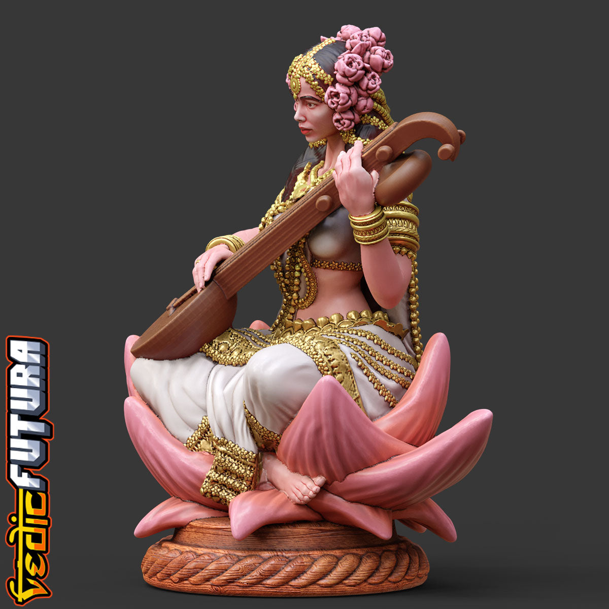 Lotus-Seated Saraswati with Veena