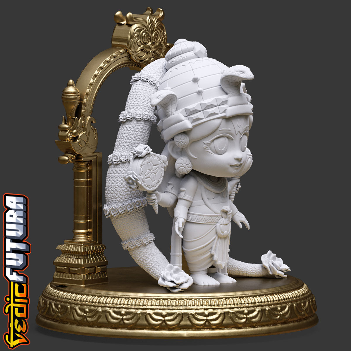 Guardian of Devotion: Chibi Venkateswara with Keerthimukha