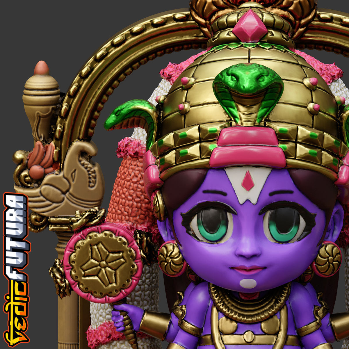 Guardian of Devotion: Chibi Venkateswara with Keerthimukha