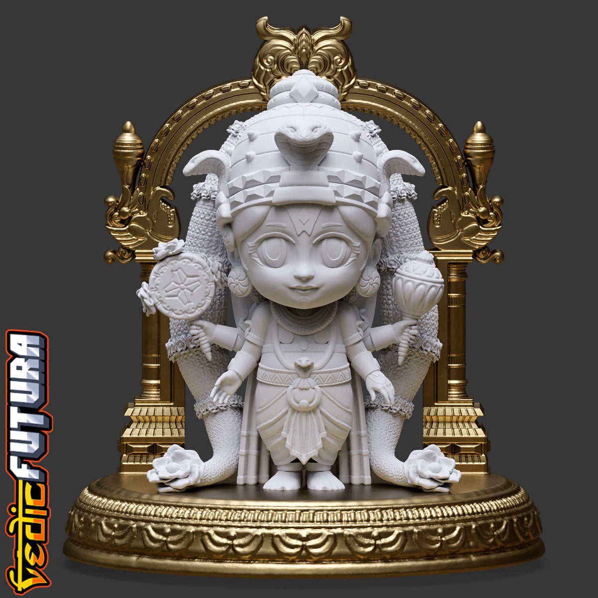 Guardian of Devotion: Chibi Venkateswara with Keerthimukha