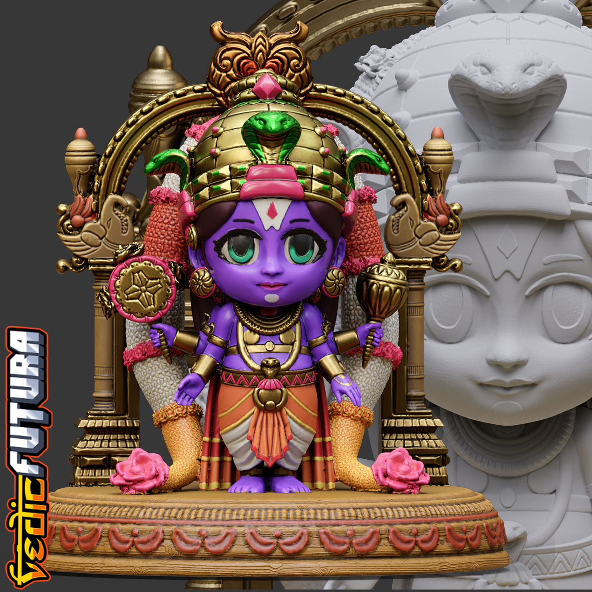 Guardian of Devotion: Chibi Venkateswara with Keerthimukha