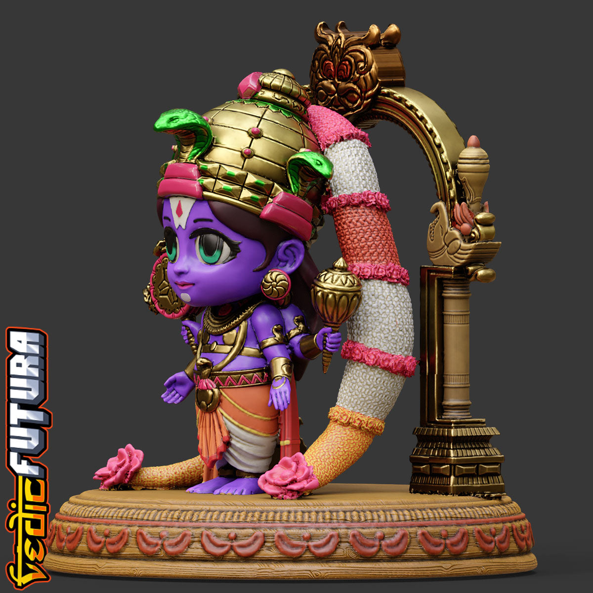 Guardian of Devotion: Chibi Venkateswara with Keerthimukha