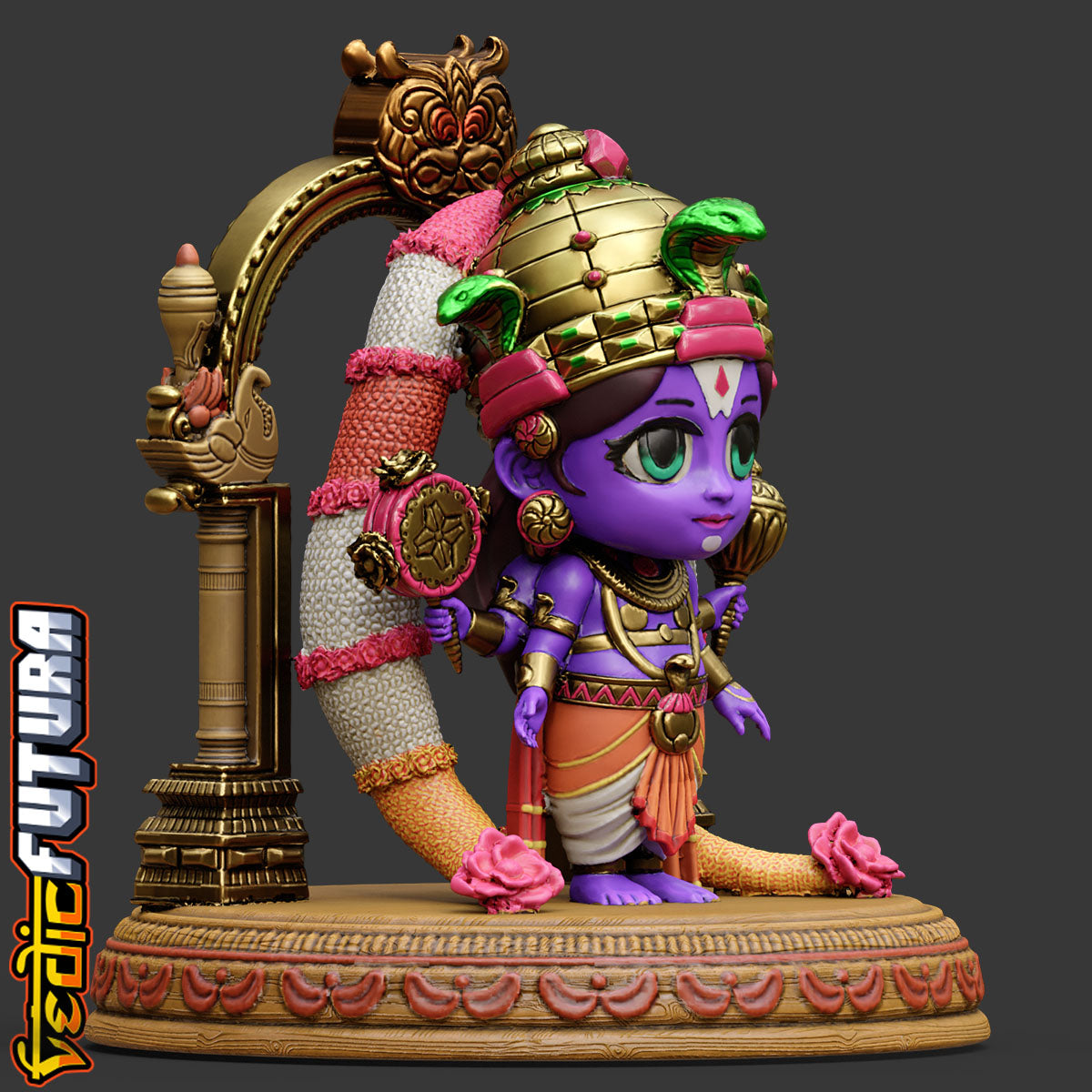 Guardian of Devotion: Chibi Venkateswara with Keerthimukha