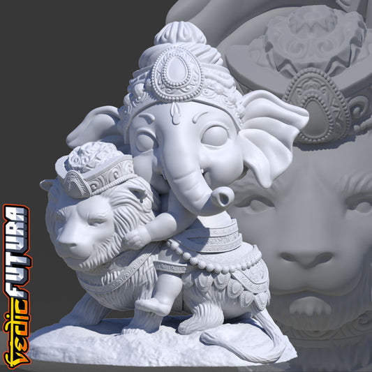 Chibi Ganesha Mounted on a Lion [[Easy Paint]]