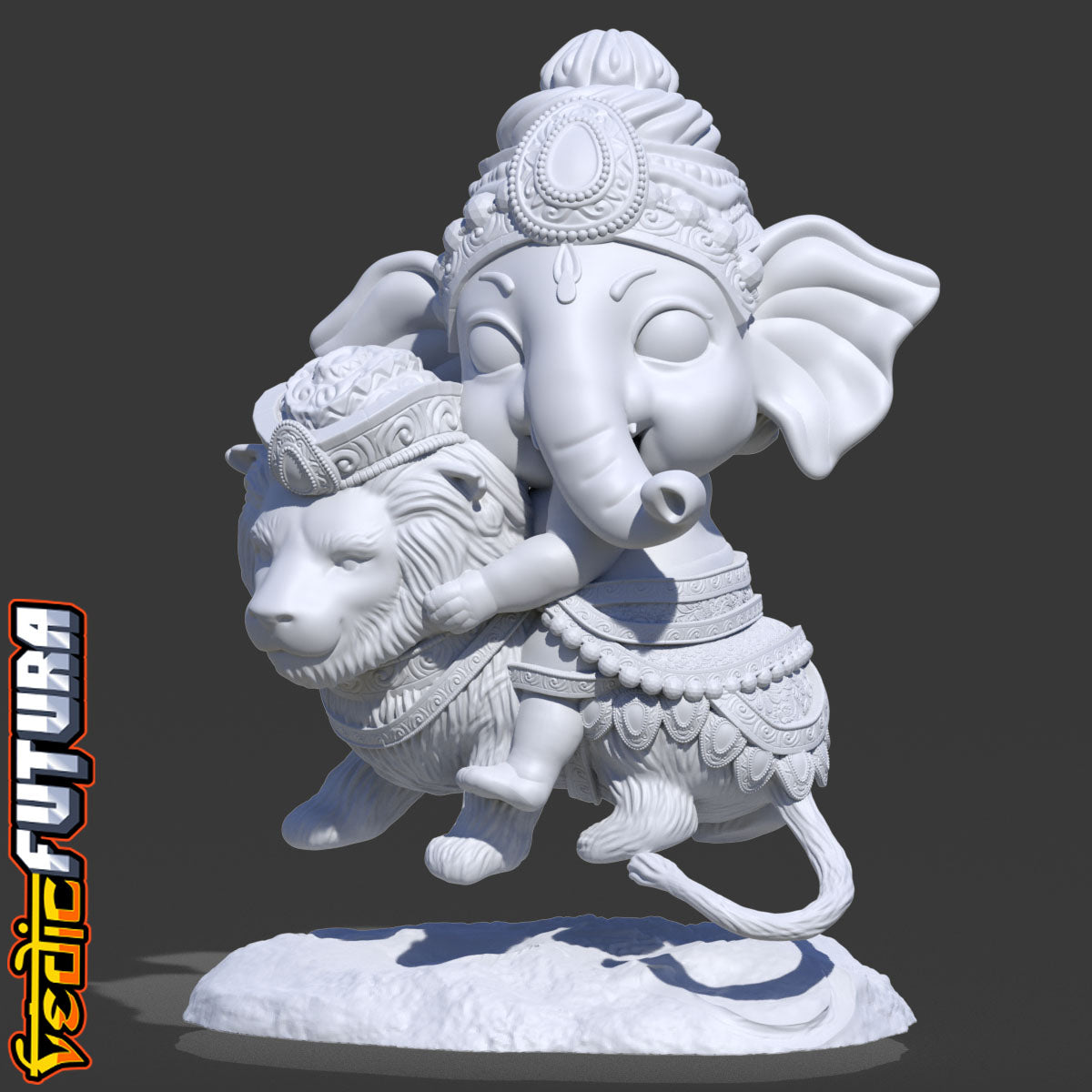 Chibi Ganesha Mounted on a Lion [[Easy Paint]]